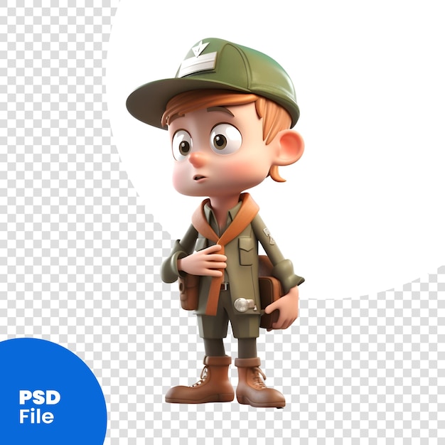 3d Rendering Chłopca W Stroju Safari Z Szablonem Psd Plecaka