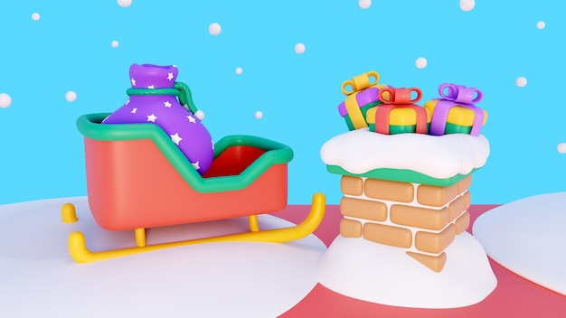 3d rendering of christmas background with icons