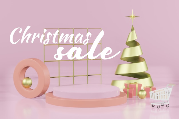 3d rendering Christmas empty podium mockup