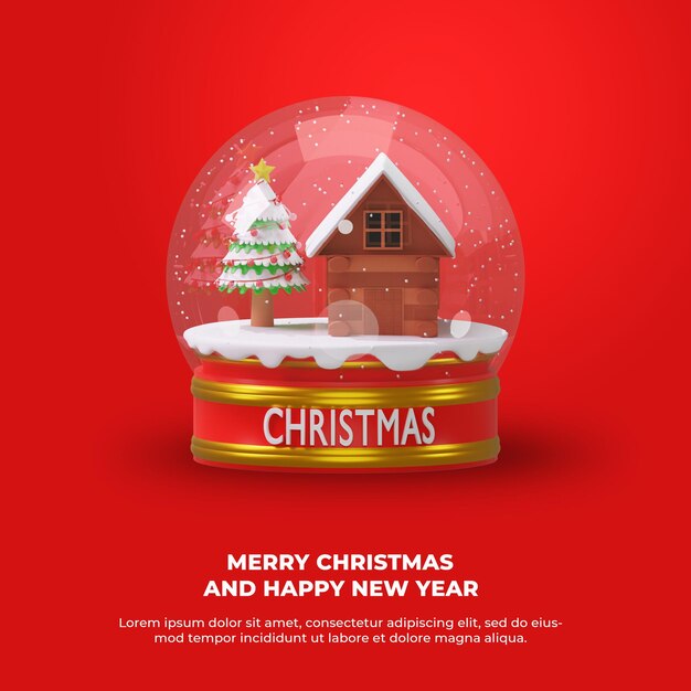 3d rendering christmas globe with merry christmas and new year concept