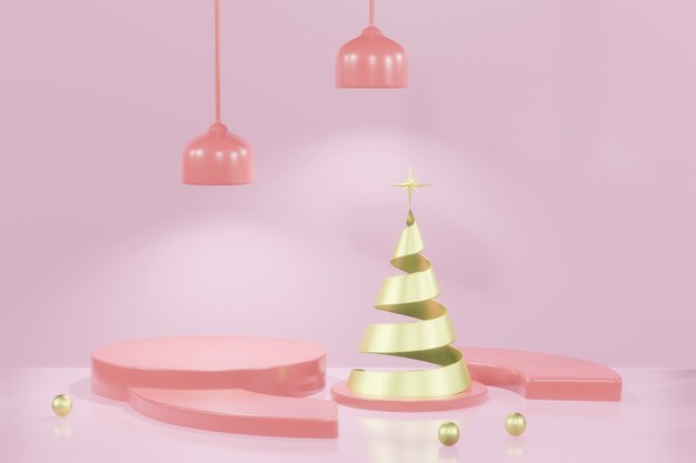 3d rendering christmas podium mockup