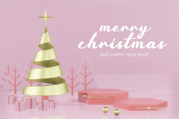 3d rendering Christmas podium mockup