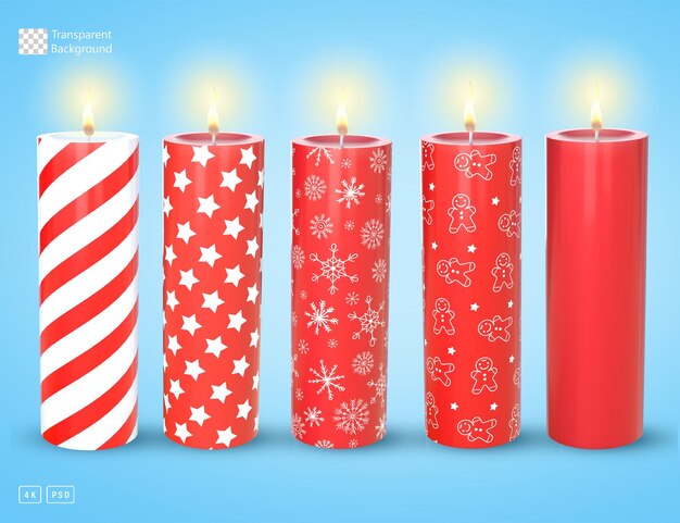 PSD 3d rendering christmas red candles different designs