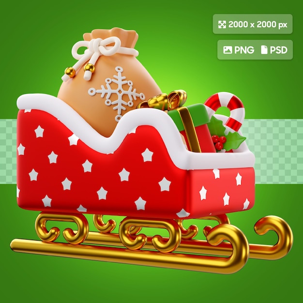 PSD 3d rendering of christmas sleigh with gifts icon