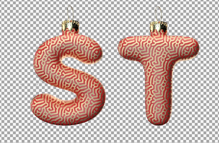 PSD クリスマスのおもちゃの文字sと文字tの3dレンダリング