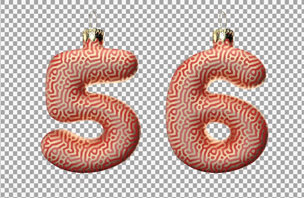 PSD rendering 3d del giocattolo di natale numero cinque e sei