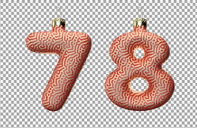 Rendering 3d del giocattolo di natale numero sette e ottavo