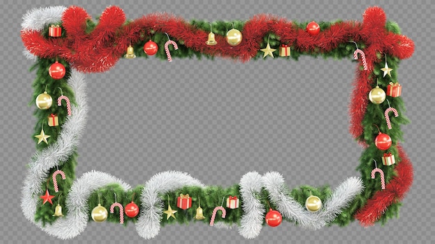 PSD 3d rendering of christmas tree rectangle frame