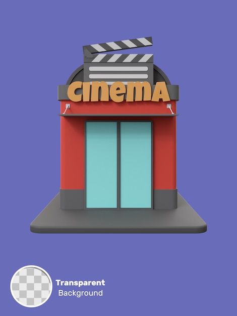 PSD 3d rendering of a cinema building illustration object on a transparent background
