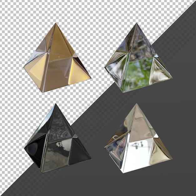 Rendering 3d della piramide di cristallo di vetro chiaro e lucido