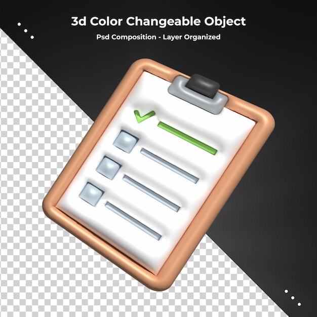 PSD 3d рендеринг управление задачами буфера обмена todo контрольный список план проекта концепция продуктивность 3d icon