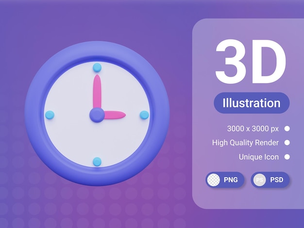 PSD 3d rendering clock icon