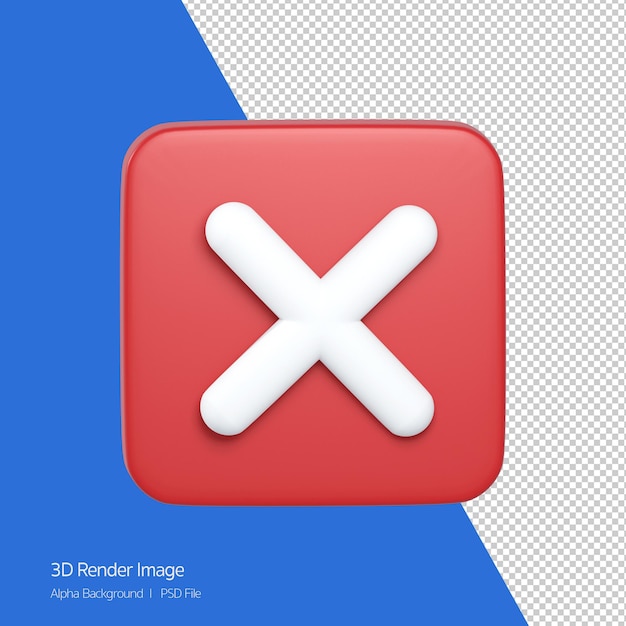 3d Rendering of close icon X sign isolated on white.