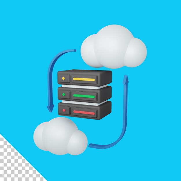 PSD 3d rendering cloud database concept with cloud arrow and colorful server useful for server it