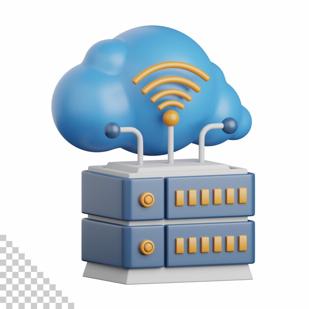 PSD 3d rendering cloud hosting isolated useful for cloud, network, computing, technology, database, server and connection design element