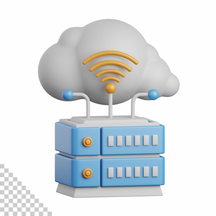 PSD 3d rendering cloud hosting isolated useful for cloud network computing technology database server and connection design element