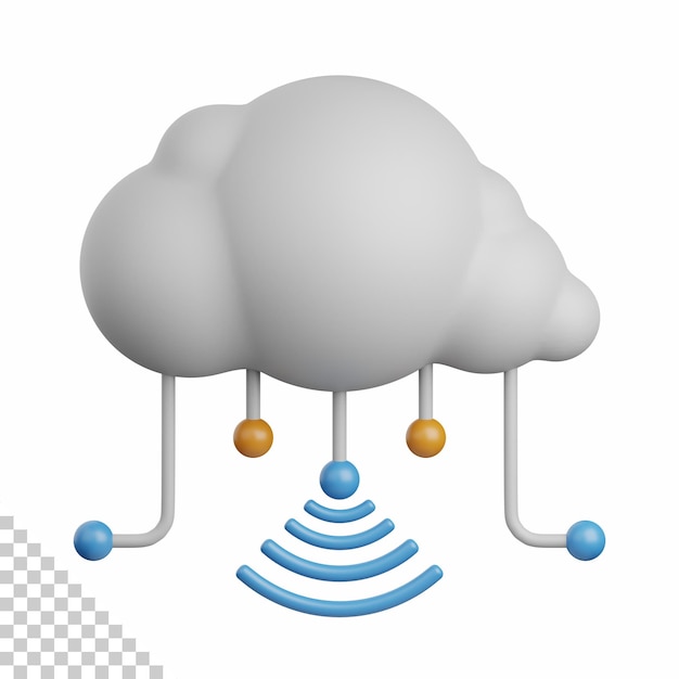 PSD rete cloud di rendering 3d isolata utile per il server di database della tecnologia di cloud computing di rete e l'elemento di progettazione della connessione