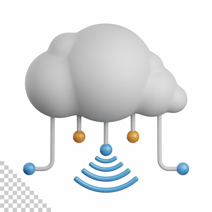 PSD 3d rendering cloud network isolated useful for cloud network computing technology database server and connection design element