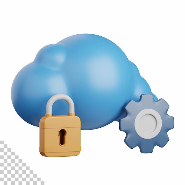 PSD 3d rendering cloud security isolated useful for cloud, network, computing, technology, database, server and connection design element