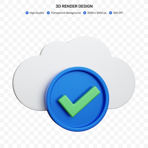 PSD 3d rendering cloud security with tick blue circle isolated