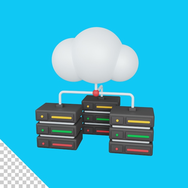 PSD 3d rendering cloud storage concept with cloud and colorful server symbol useful for server it