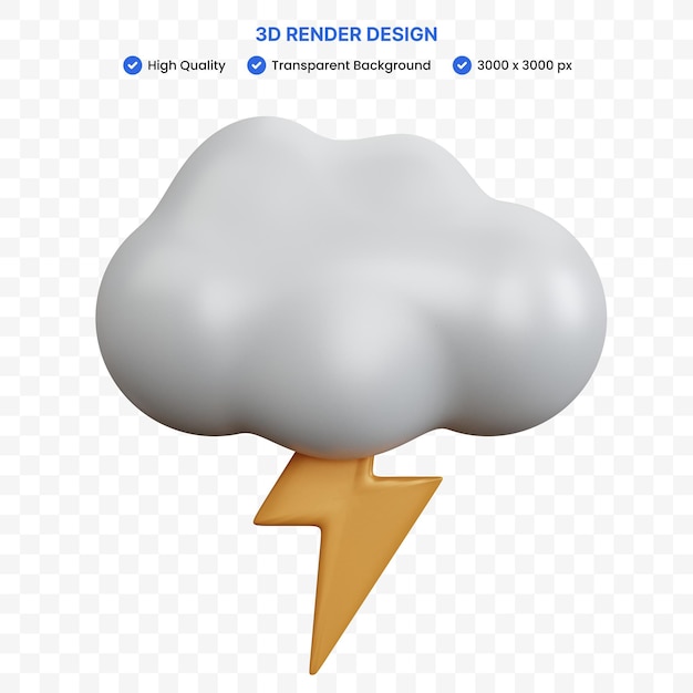 PSD 3d rendering cloud with lightning isolated