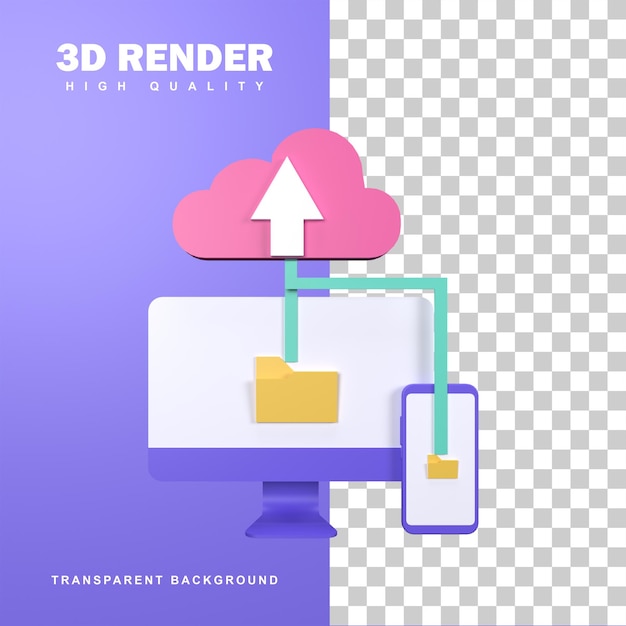 PSD 3d-rendering cloudopslag, zodat u gemakkelijk bestanden kunt delen.