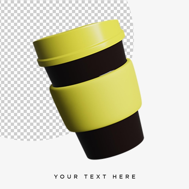 Tazza da caffè con rendering 3d con colore giallo e nero