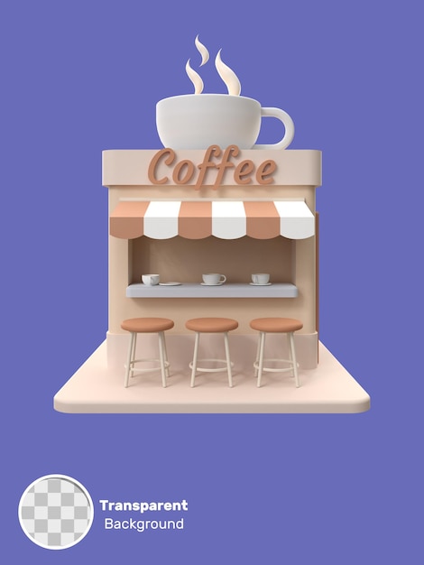 Rendering 3d di un edificio di una caffetteria oggetto su uno sfondo trasparente