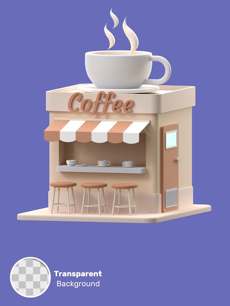 Rendering 3d di un edificio di una caffetteria oggetto su uno sfondo trasparente