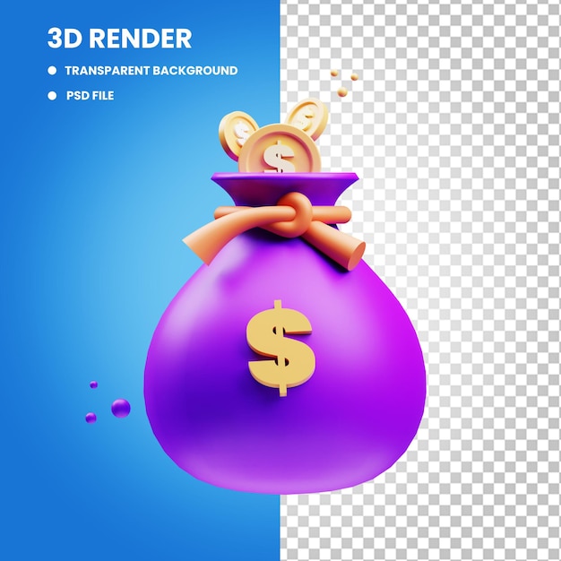 3d rendering of coin bag financial concept icon illustration