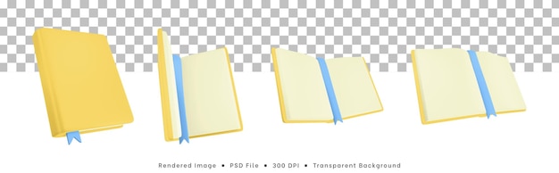 PSD 3d rendering collection of book icons open to closed book poses