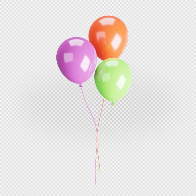 PSD 3d rendering of colorful ballons isolatedwith clipping path