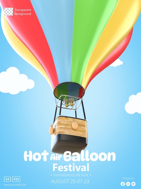 3d rendering colorful hot air balloon festival poster template