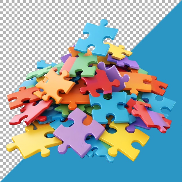 PSD 3d rendering of a colorful jigsaw puzzle on transparent background ai generated