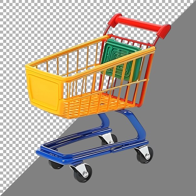 PSD 3d rendering of a colorful shopping cart on transparent background ai generated