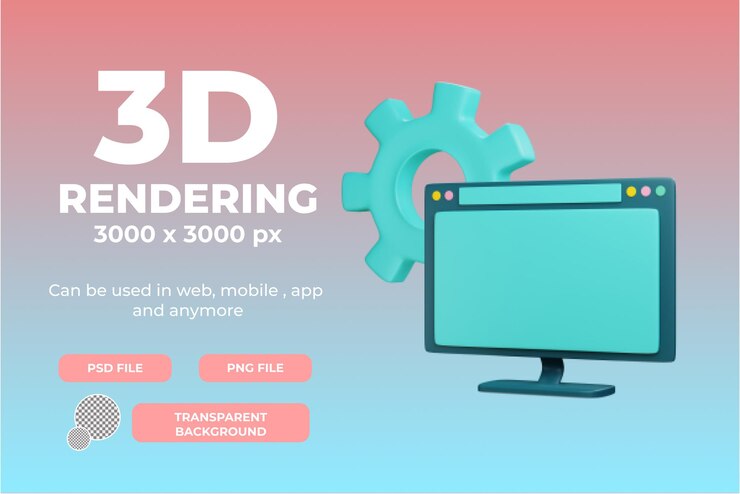 PSD 3d rendering computer illustration object with transparent background