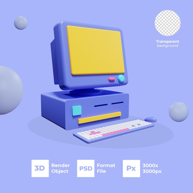 3D Rendering Computer with Transparent Background PSD