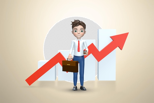 PSD 3d rendering concept of financial growth dashboard with the analysis of finance businessman