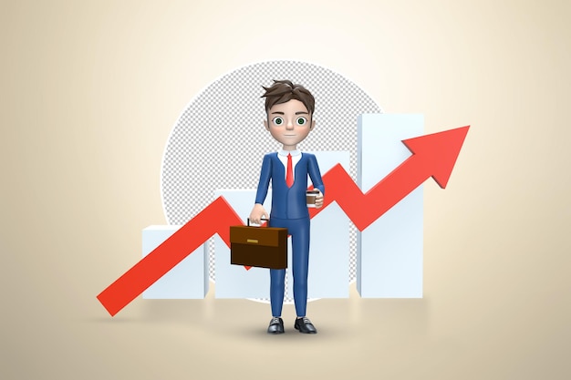 3D rendering Concept of financial growth Dashboard with the analysis of finance businessman