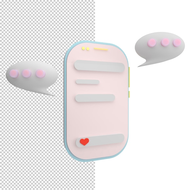 3d-rendering concept mobiele chat-applicatie op smartphone met lege tekstvakken op het scherm 3d illustratie