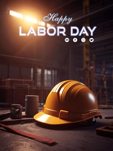 3d rendering construction labor day and labor helmet with a building background