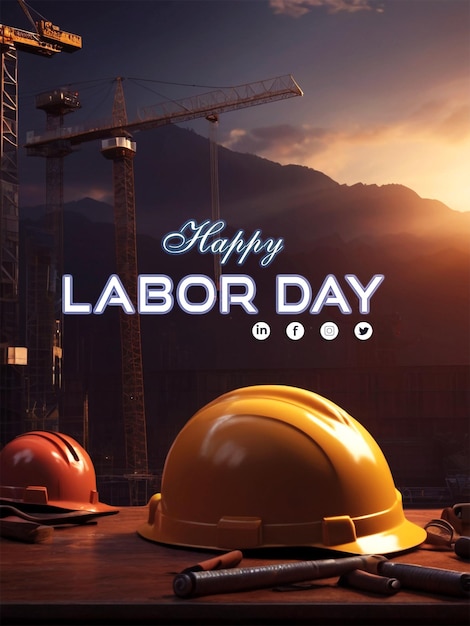 3d rendering construction labor day and labor helmet with a building background