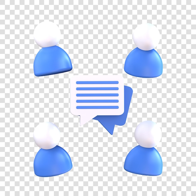 PSD 3d rendering converence icon, chat in the middle with four people around that