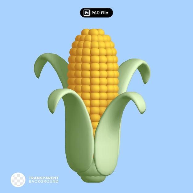 PSD 3d rendering corn fresh vegetable