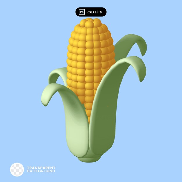 PSD 3d rendering corn fresh vegetable