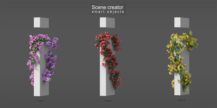 PSD 3d rendering of creeping bougainvillea on alphabet i