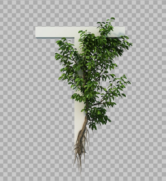 3d rendering of creeping tree on alphabet t