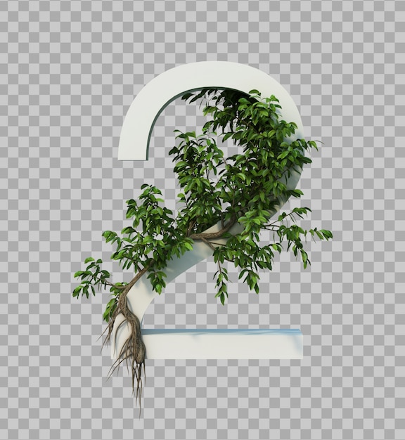 PSD 3d rendering of creeping tree on number 2