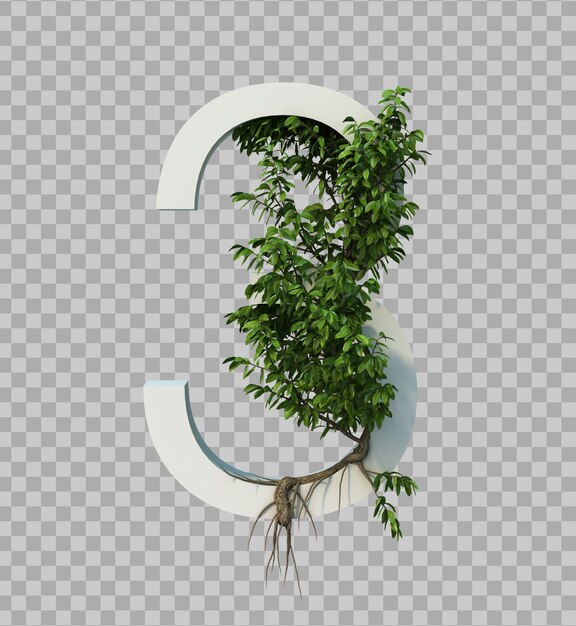 3d rendering of creeping tree on number 3